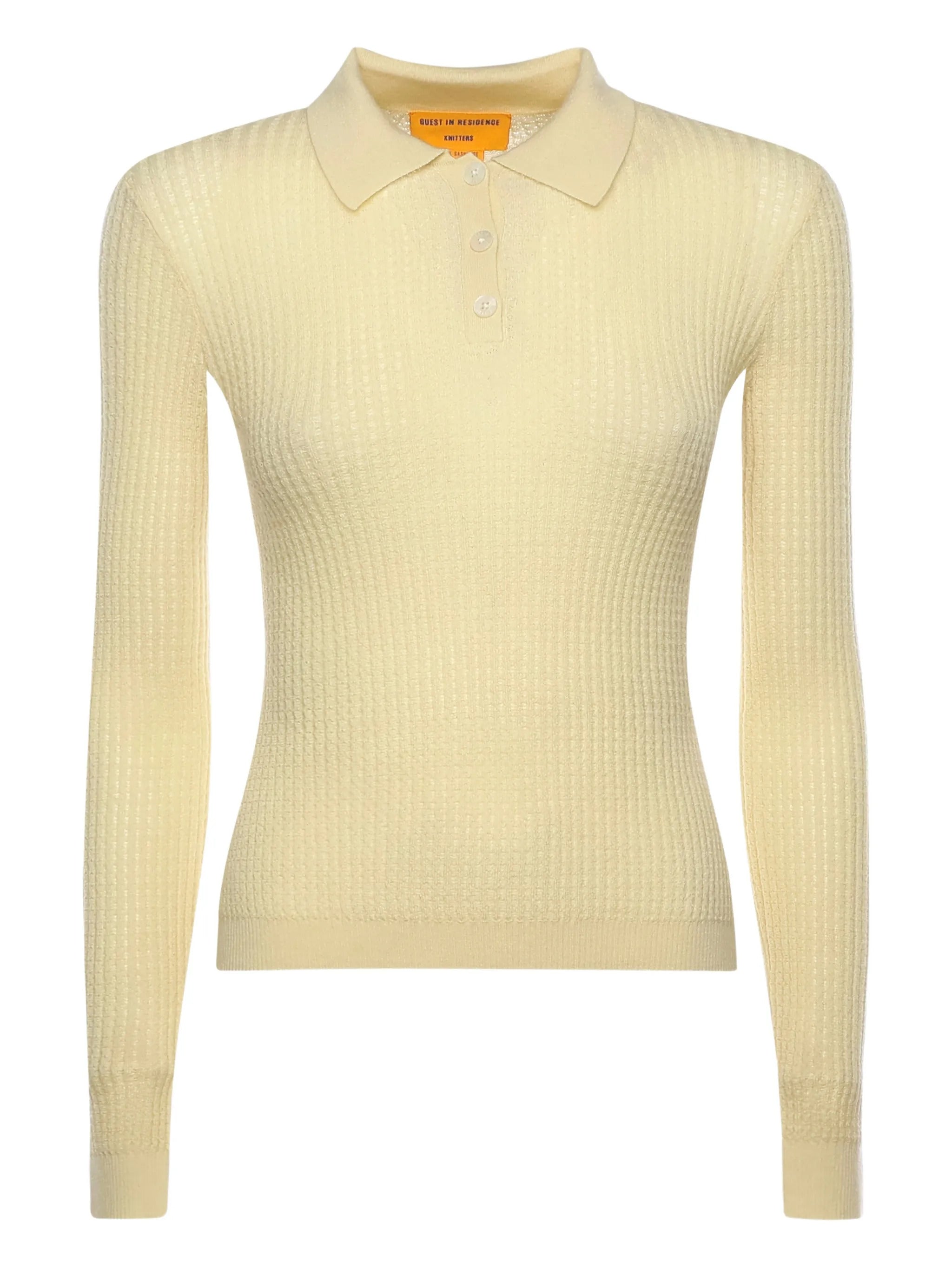 Honeycomb Knit Cashmere Polo with Three-Button Front
