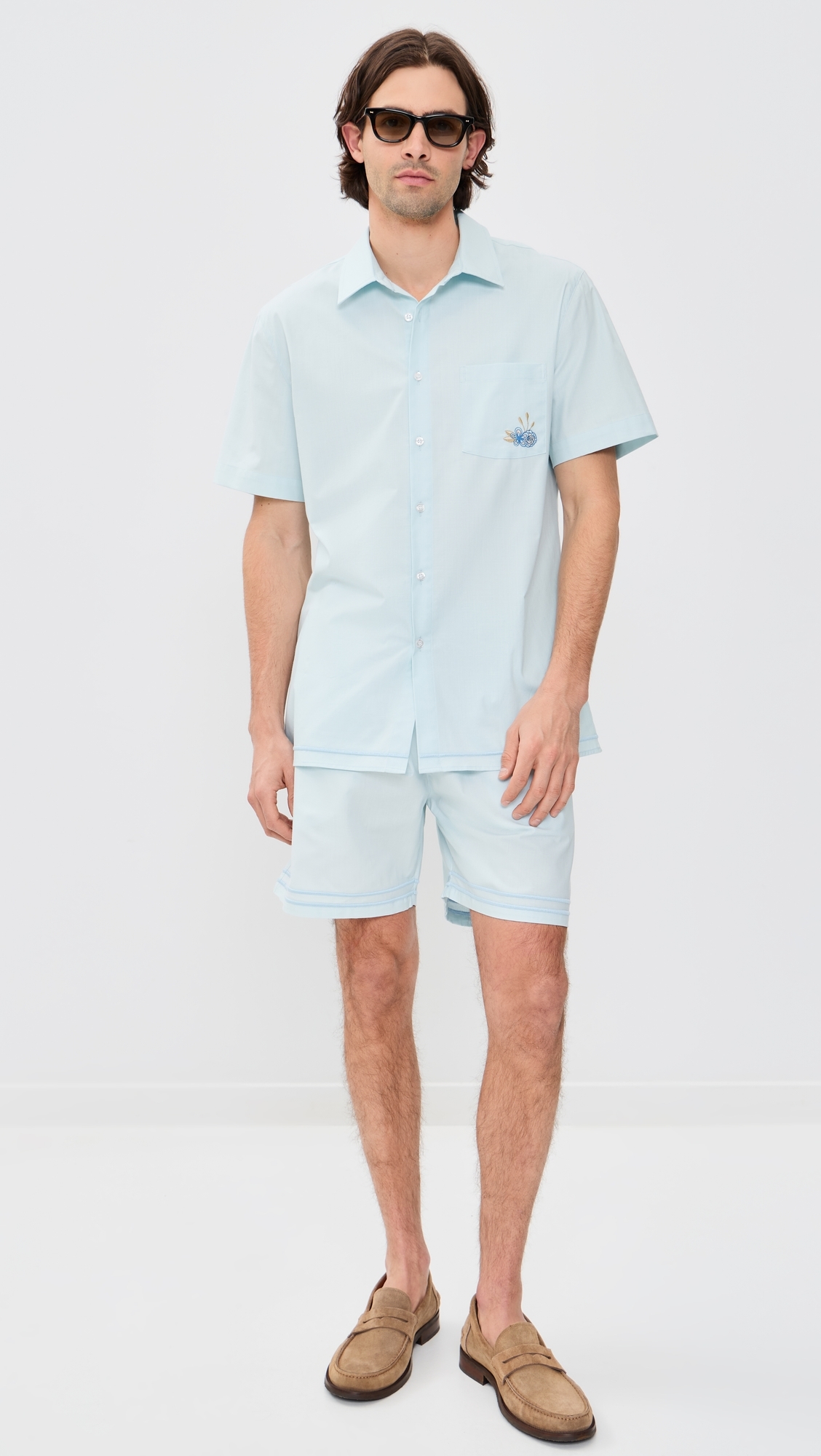 Samet Embroidered Linen Shorts Blue