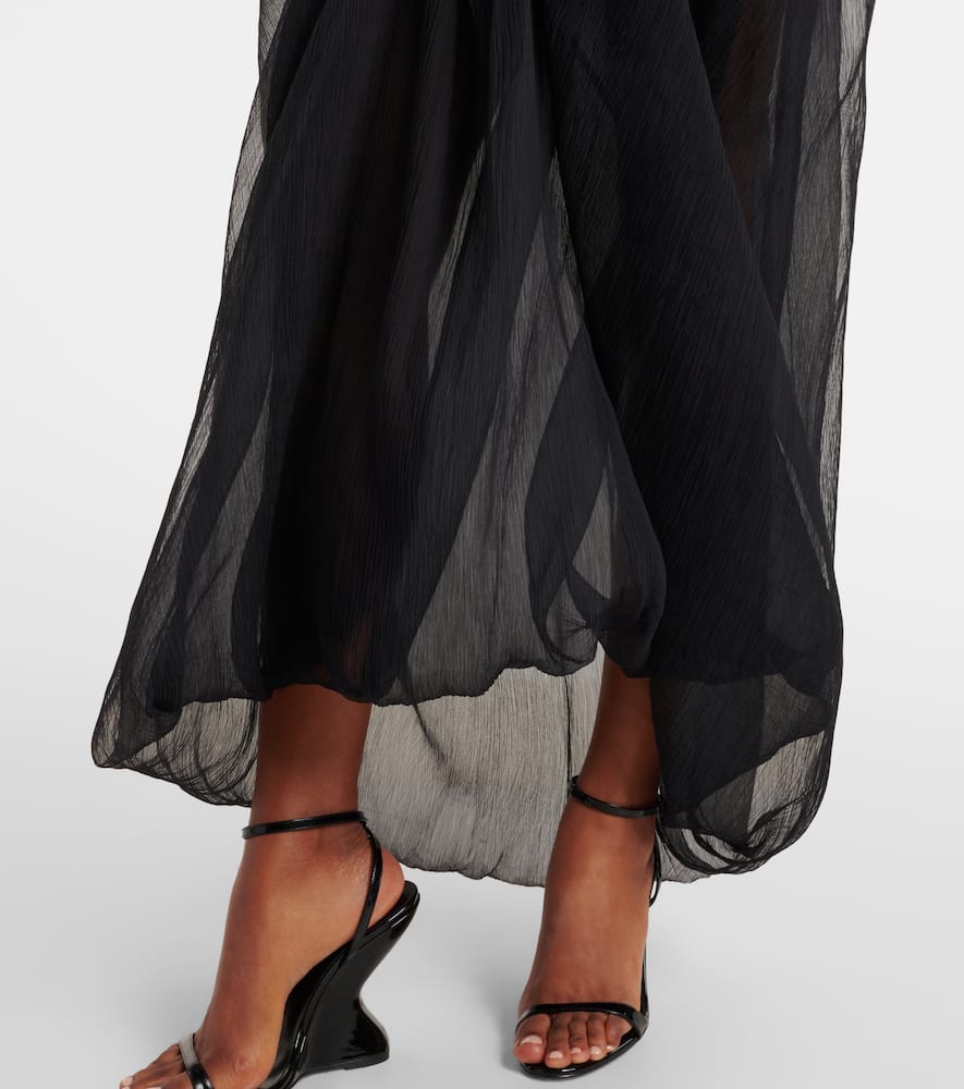 Ruffled silk tulle maxi skirt
