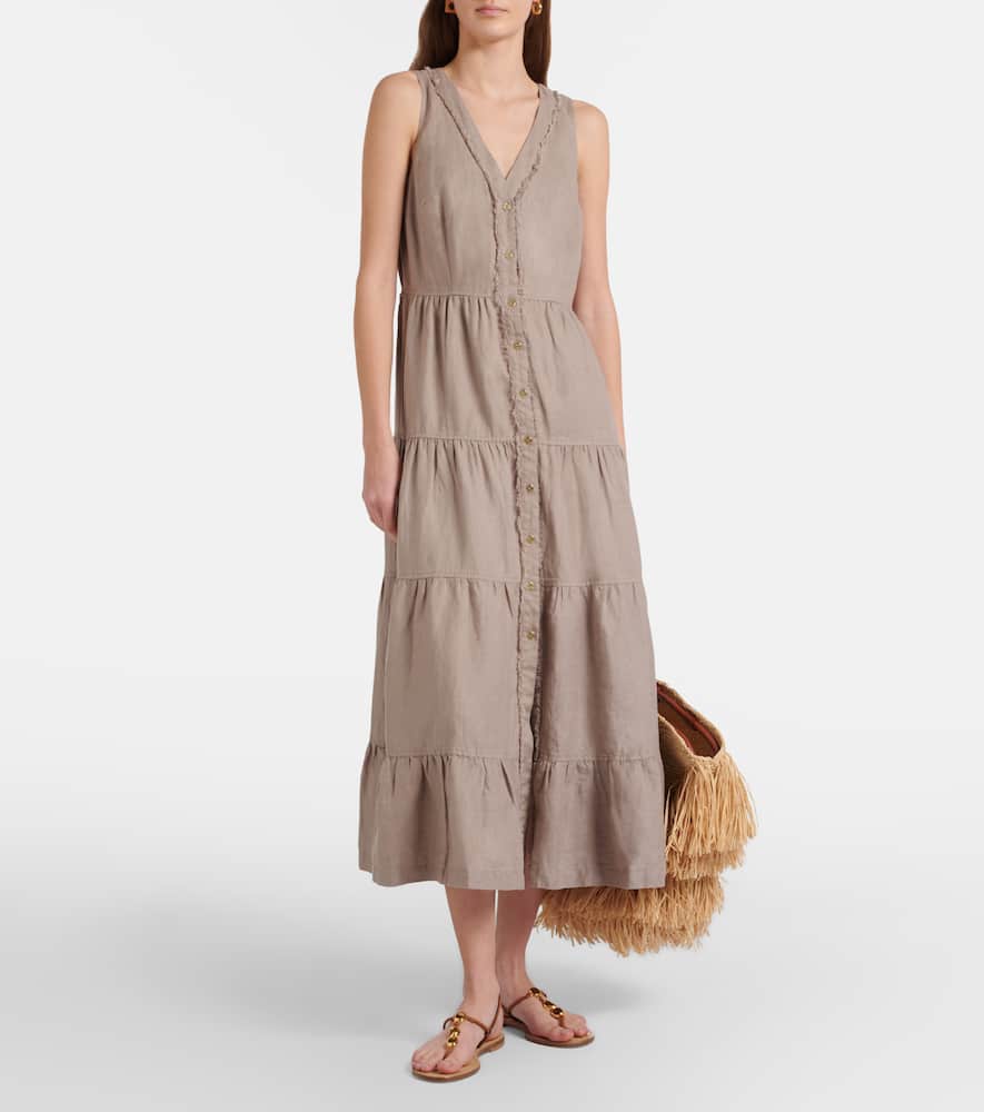 Zakynthos tiered linen midi dress