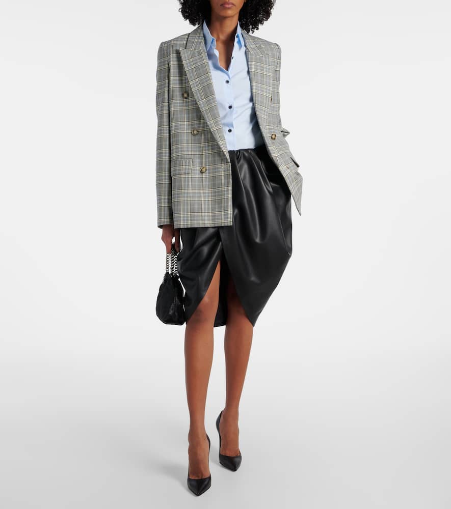 Draped faux leather midi skirt
