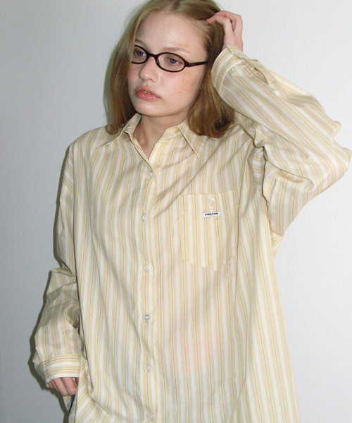 BUTTON POCKET OVERSIZED SHIRT YELLOW STRIPE