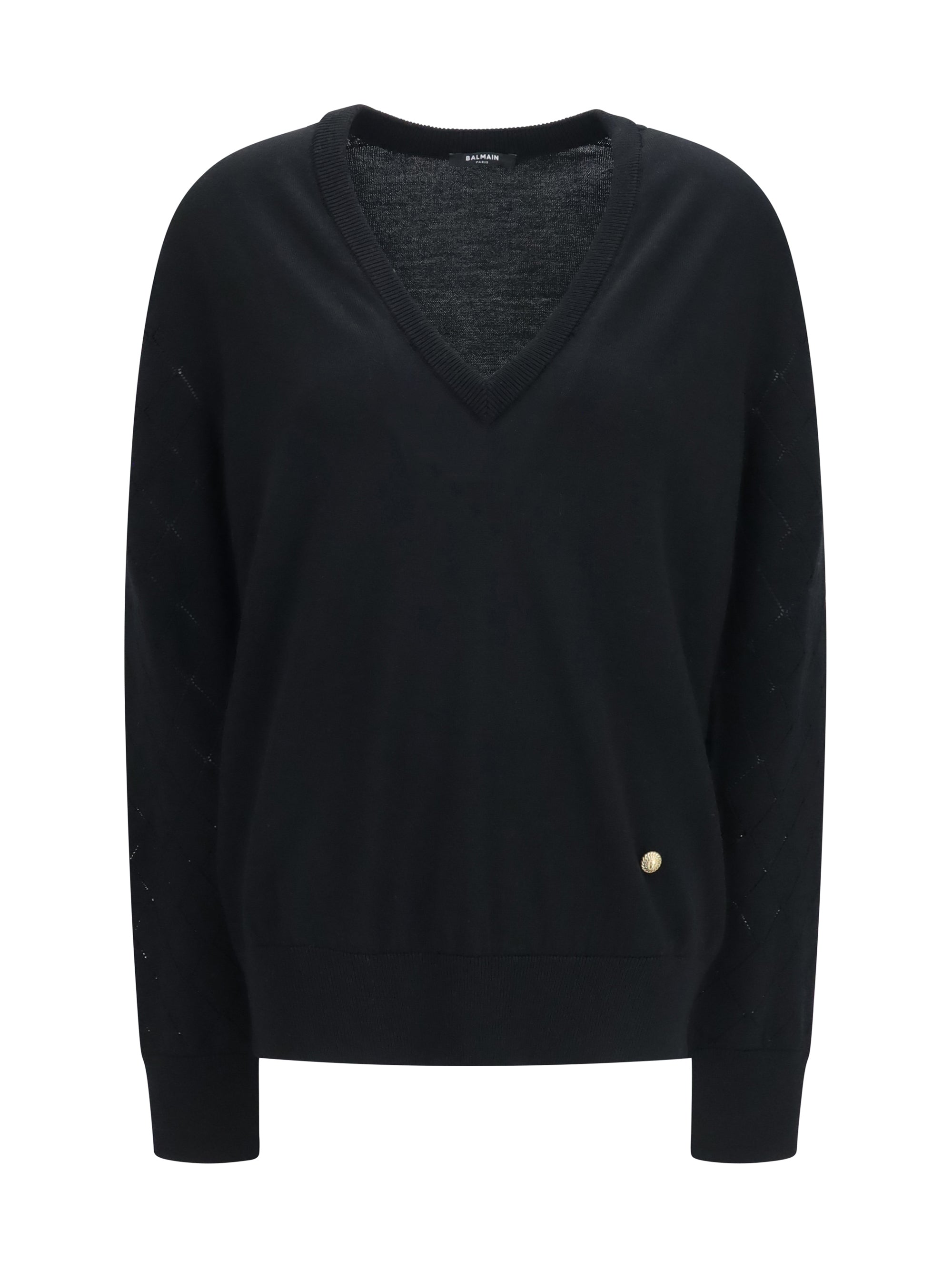 Merino Wool V-Neck Sweater — Black