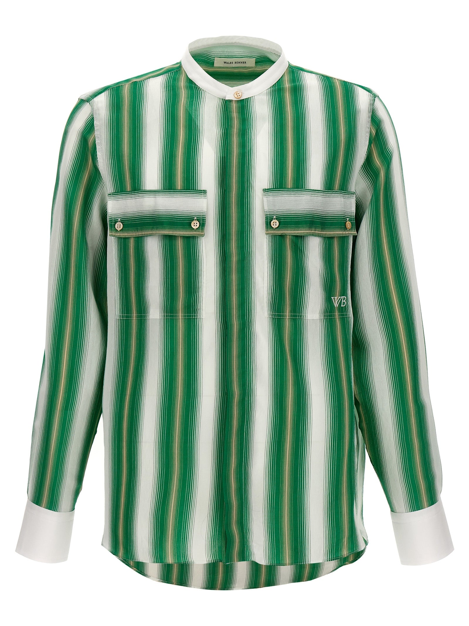 Striped Viscose-Silk Blend Shirt — Green