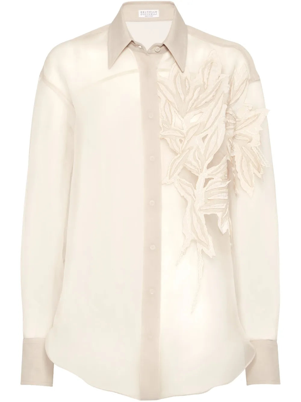Flora-Appliqué Shirt — Beige