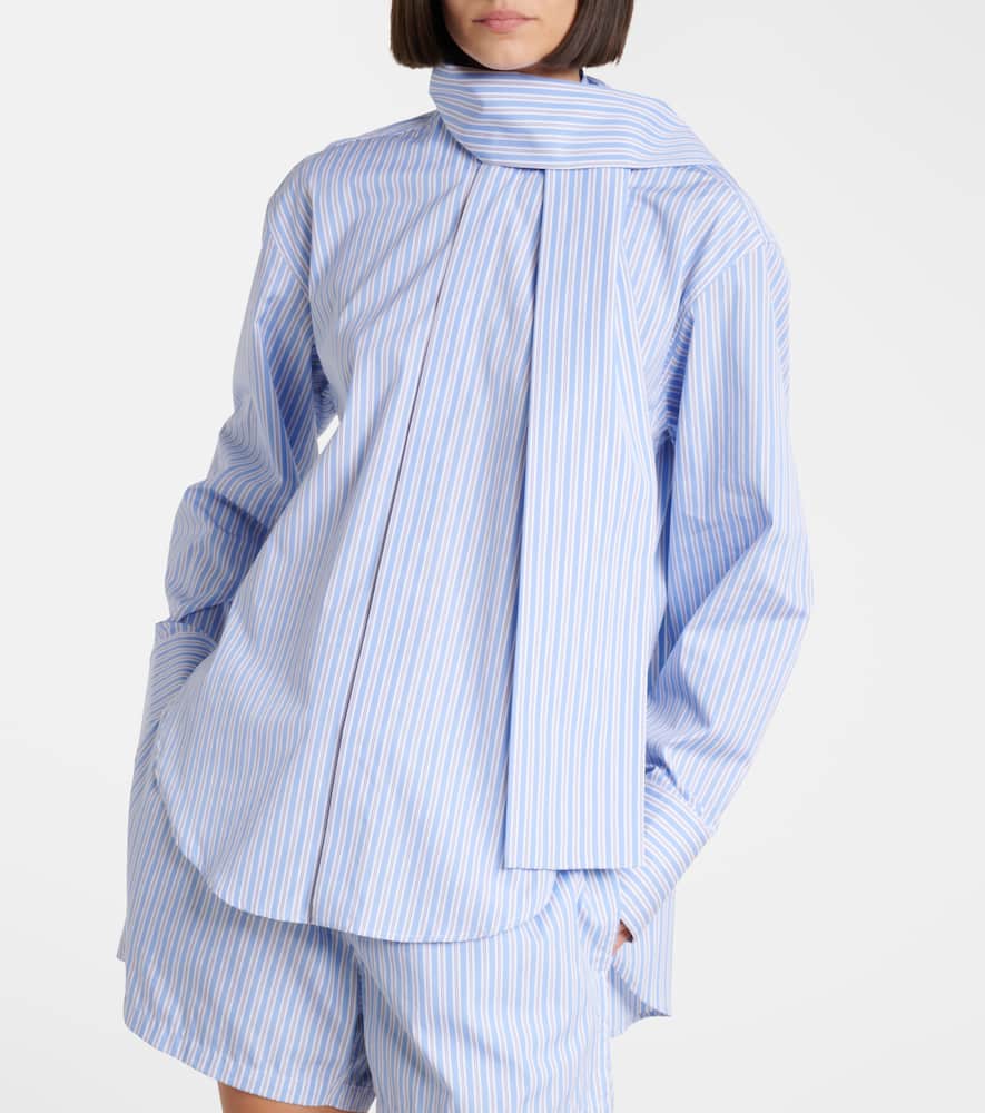 Scarf-detail striped cotton shirt