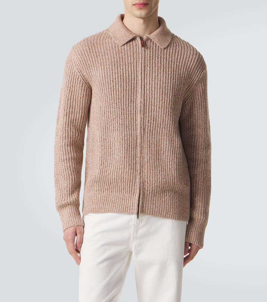 Cotton mouliné zip-up cardigan