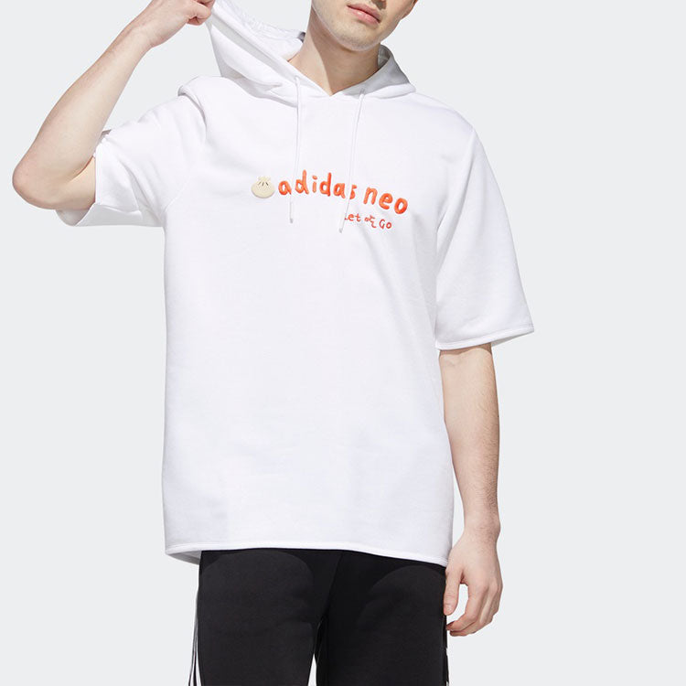 Men's neo Logo Embroidered Sports Pullover Hooded Short Sleeve White