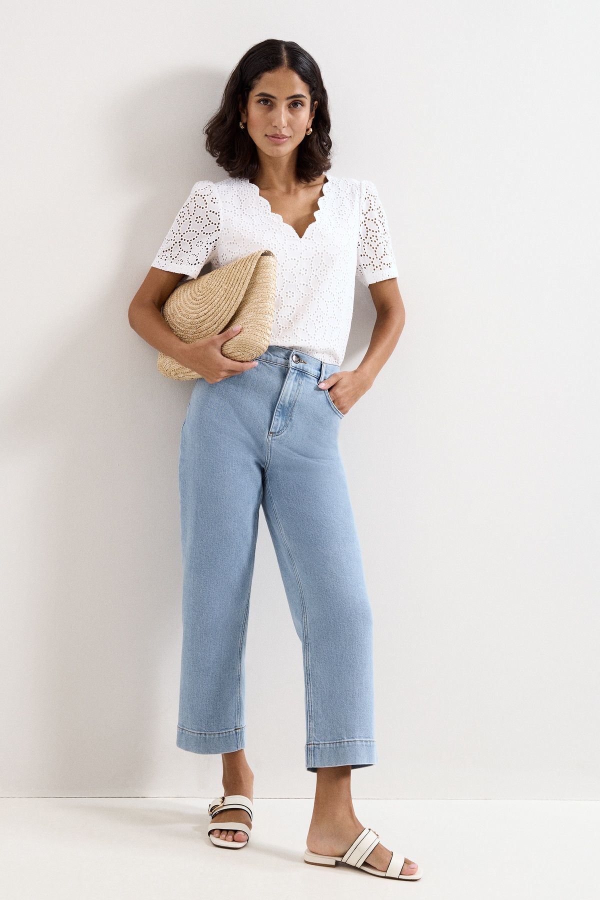 Phase Eight Freya Scallop V-Neck T-Shirt In White