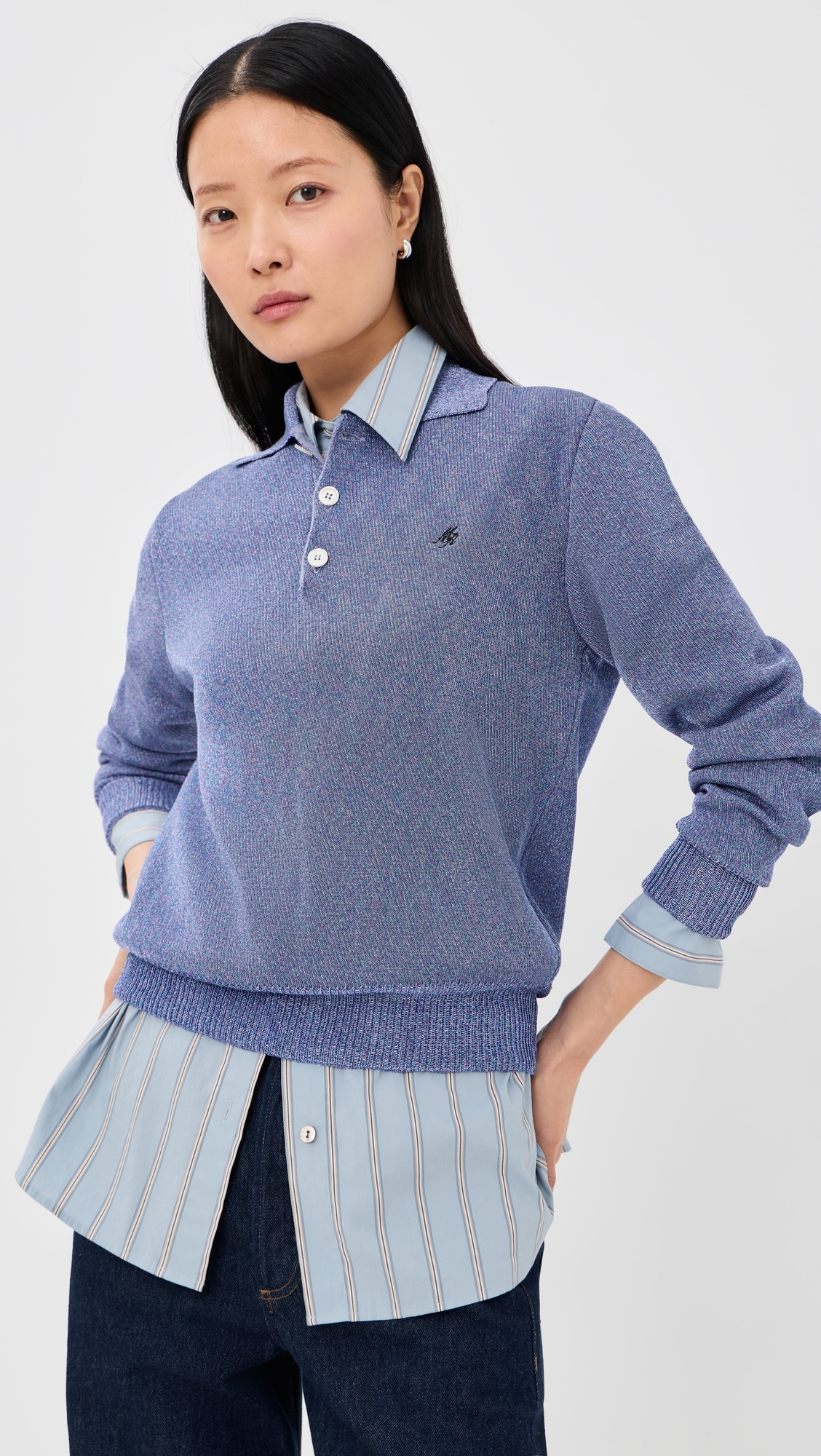 Merino Wool Backed Lurex Polo Sweater Purple