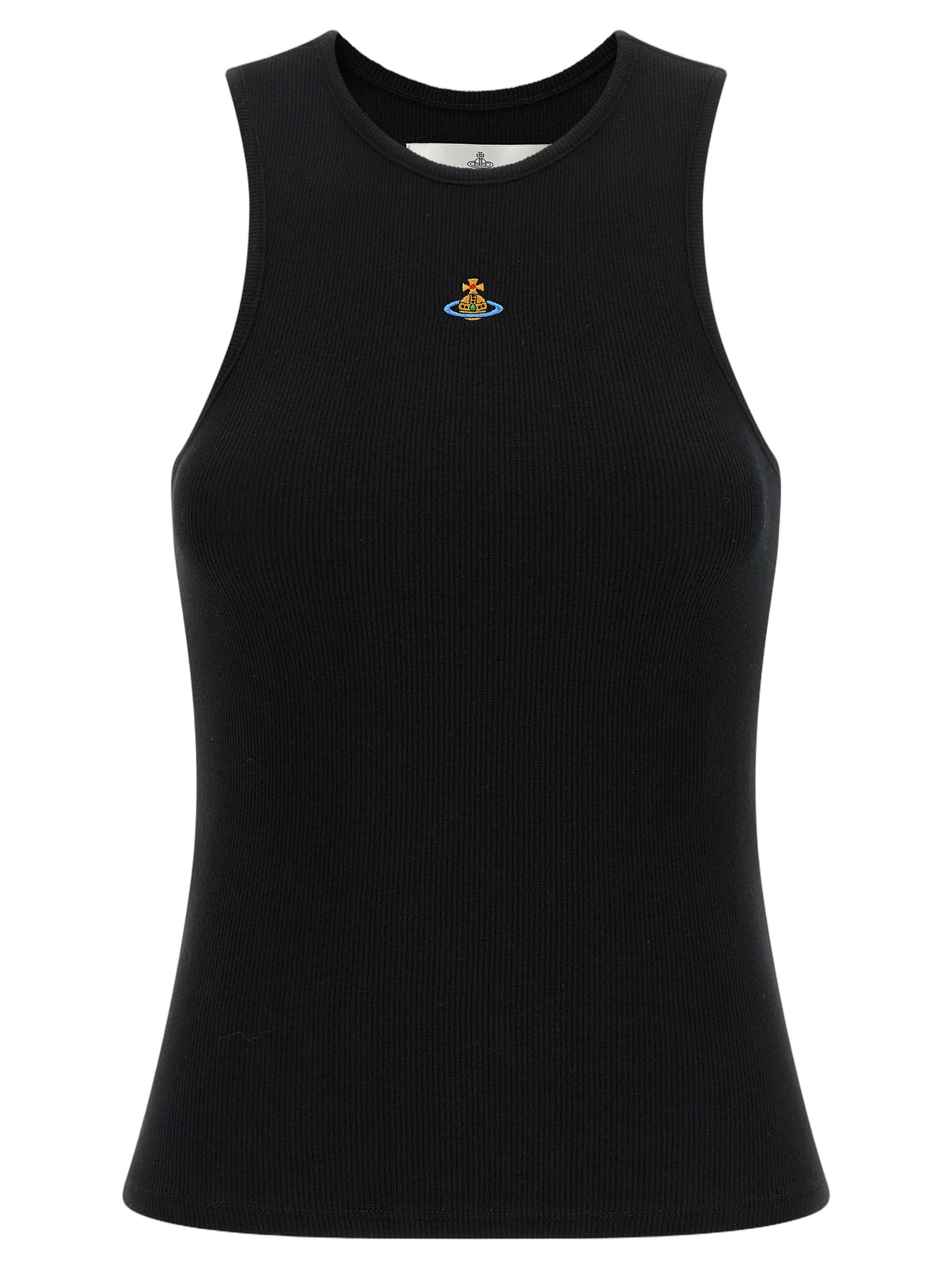Logo-Embroidered Ribbed Cotton Tank Top — Black