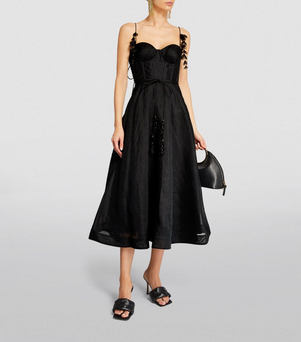 Linen-Silk Corset Midi Dress