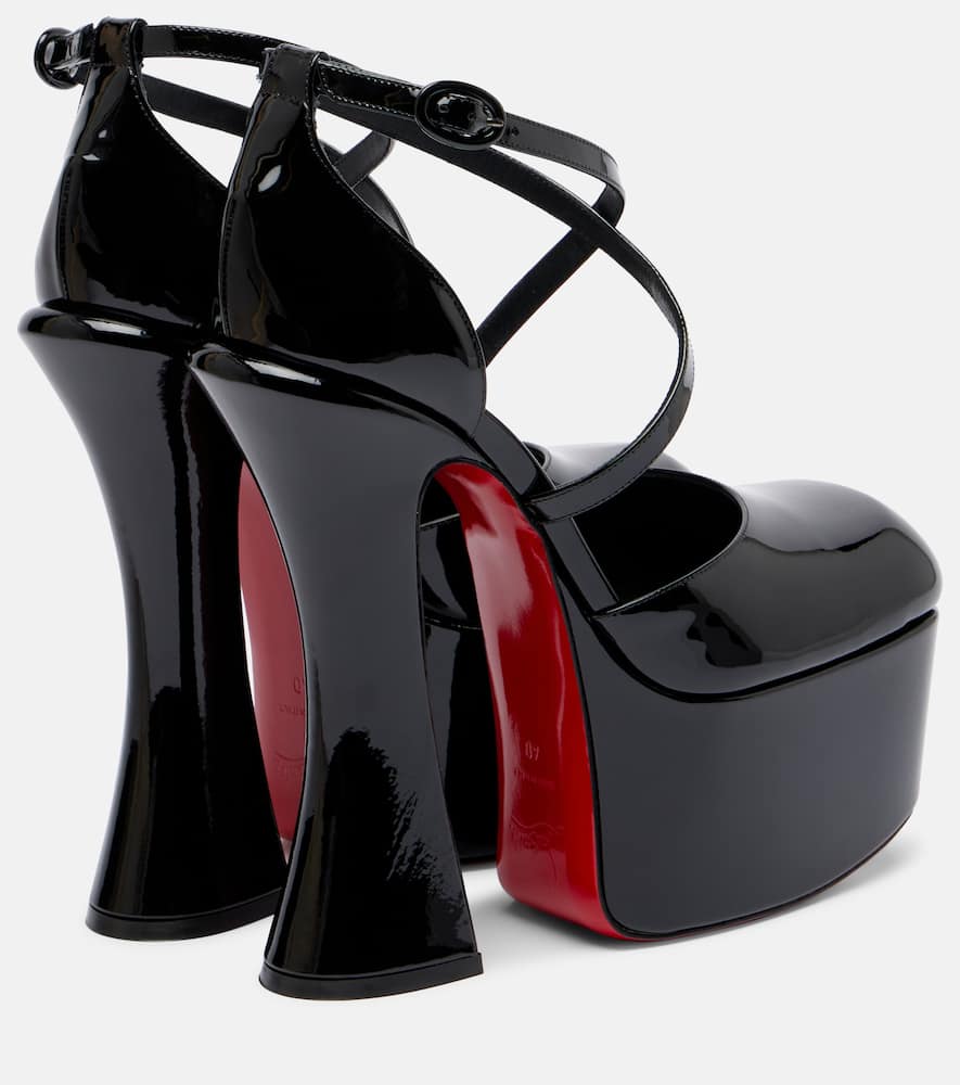 Aqua patent leather platform pumps