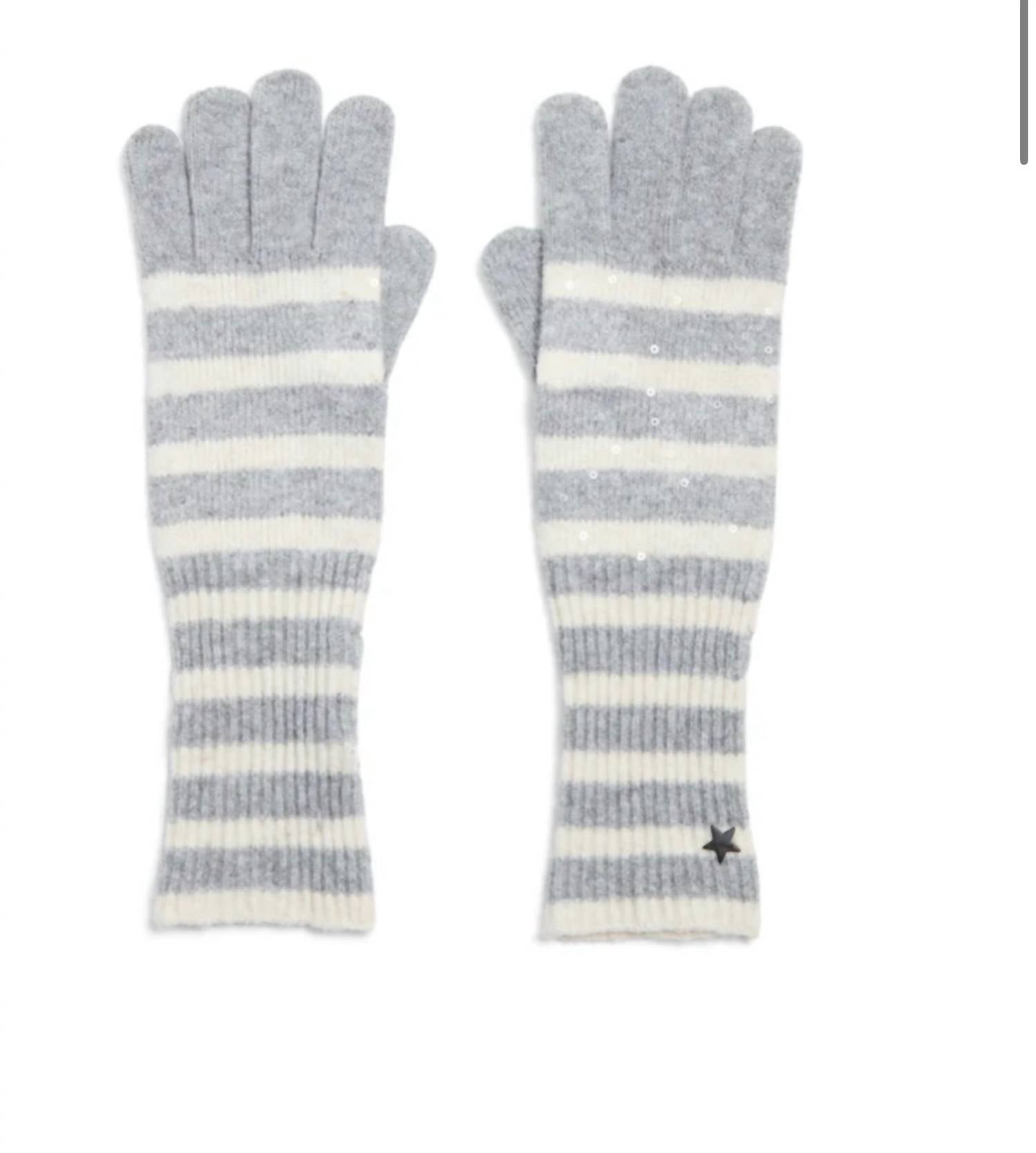 Women's Heaven Striped With Sequins Gloves In Light Grey/white