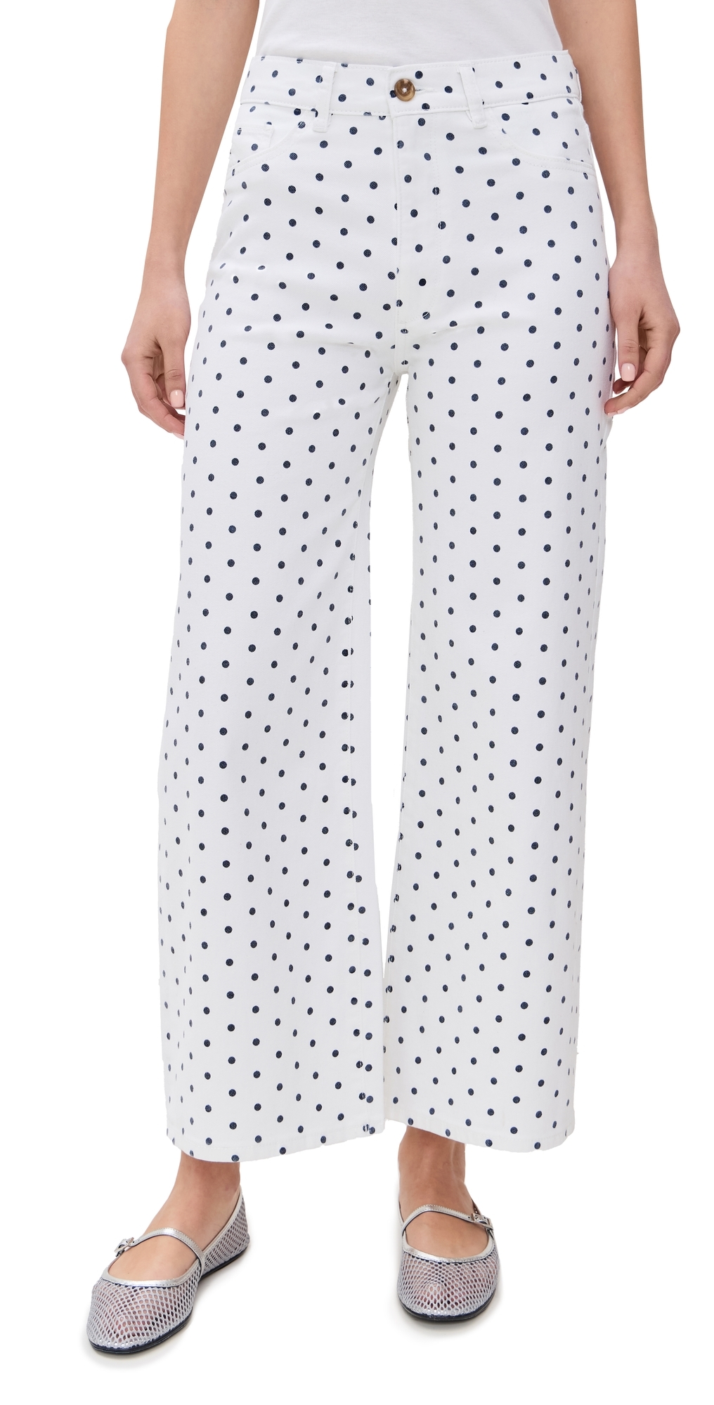 Hepburn Wide Leg High Rise Ankle Jeans Marine Dots