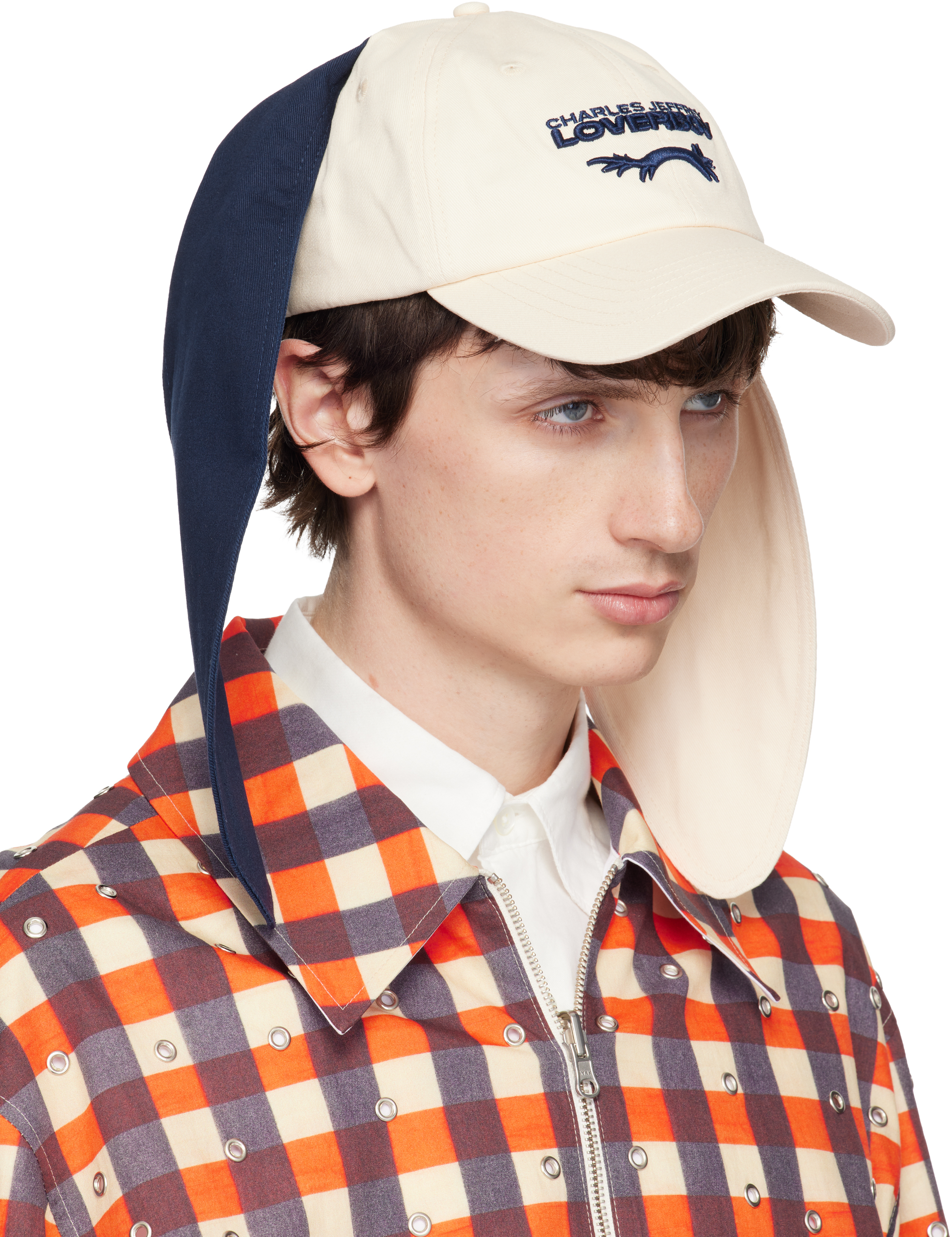 Off-White & Navy Colour Block Bunny Cap