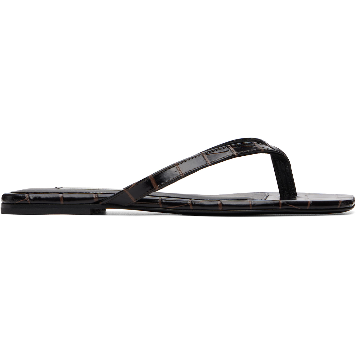 Brown Croco-Embossed Flip-Flops