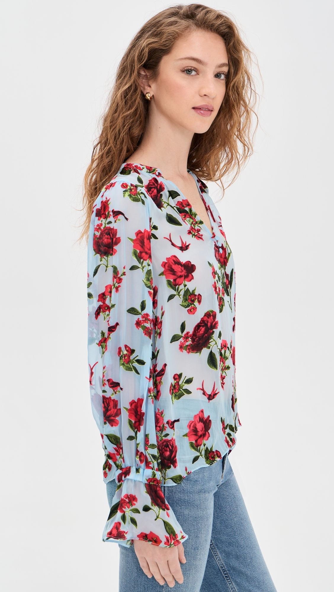 Moranne Blouson Ruffle Sleeve Top AMERICAN BEAUTY CAROLINA BLUE