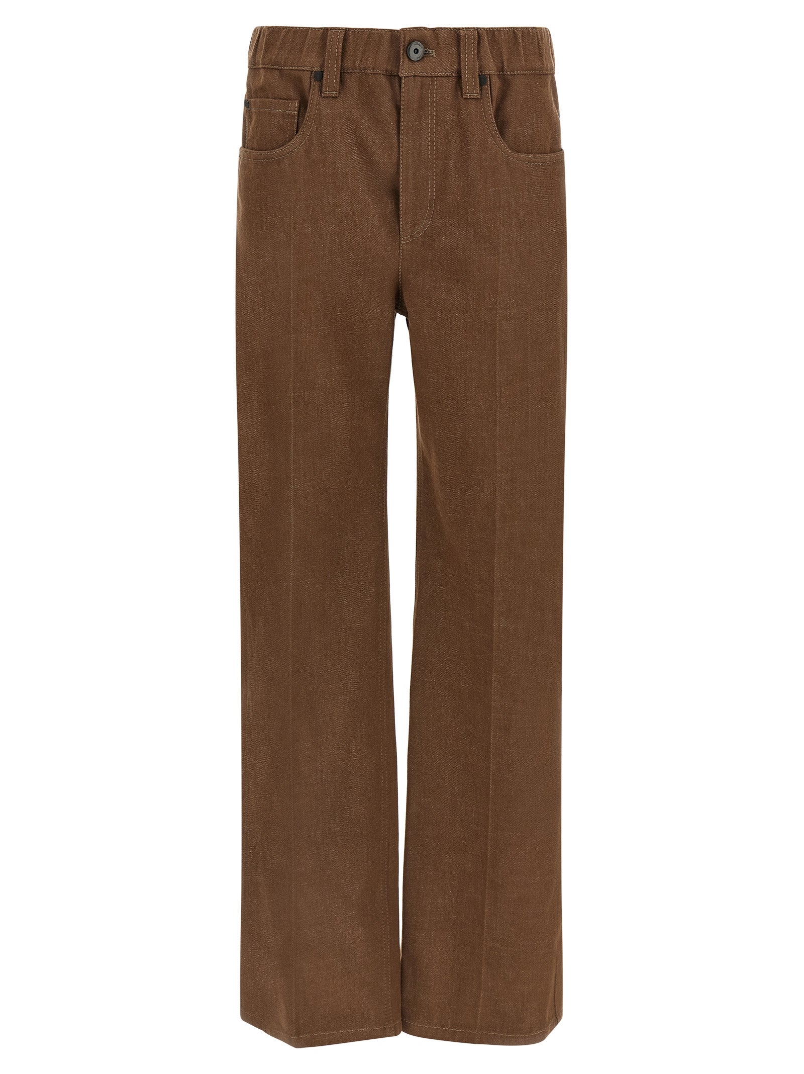Wide-Leg Cotton Denim Jeans — Brown