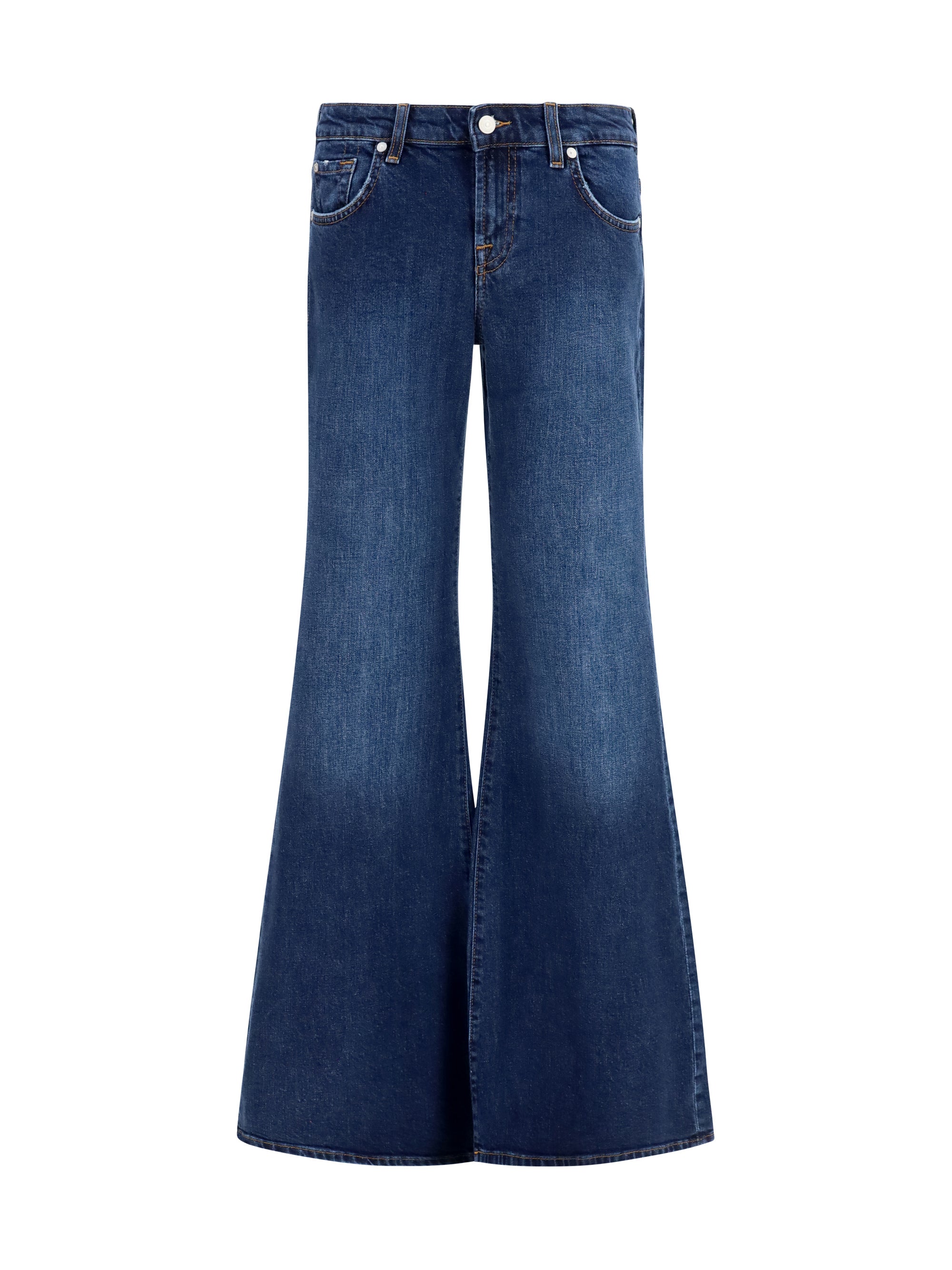 Low-Rise Flared Denim Jeans — Blue