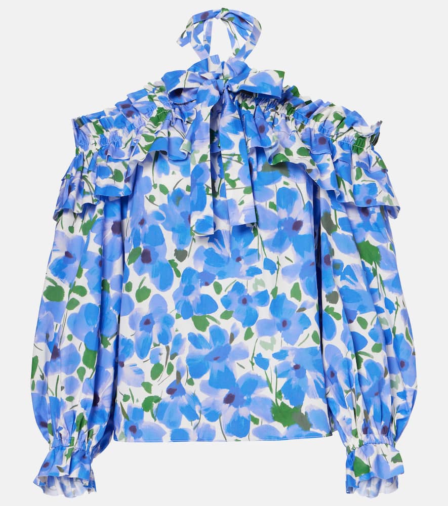 Floral off-shoulder cotton-blend top
