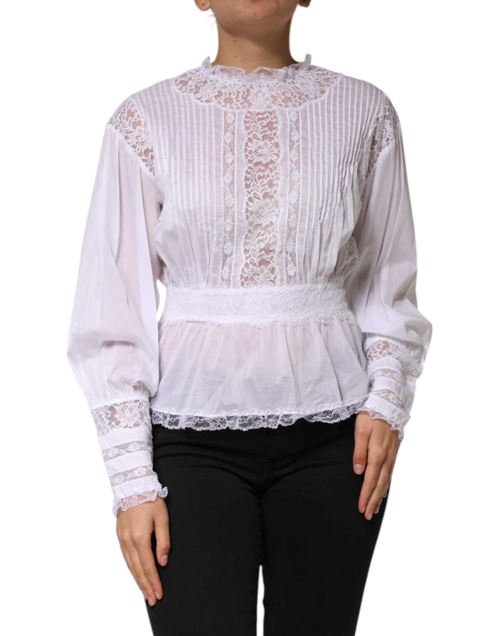Floral Lace-Trimmed Blouse — White