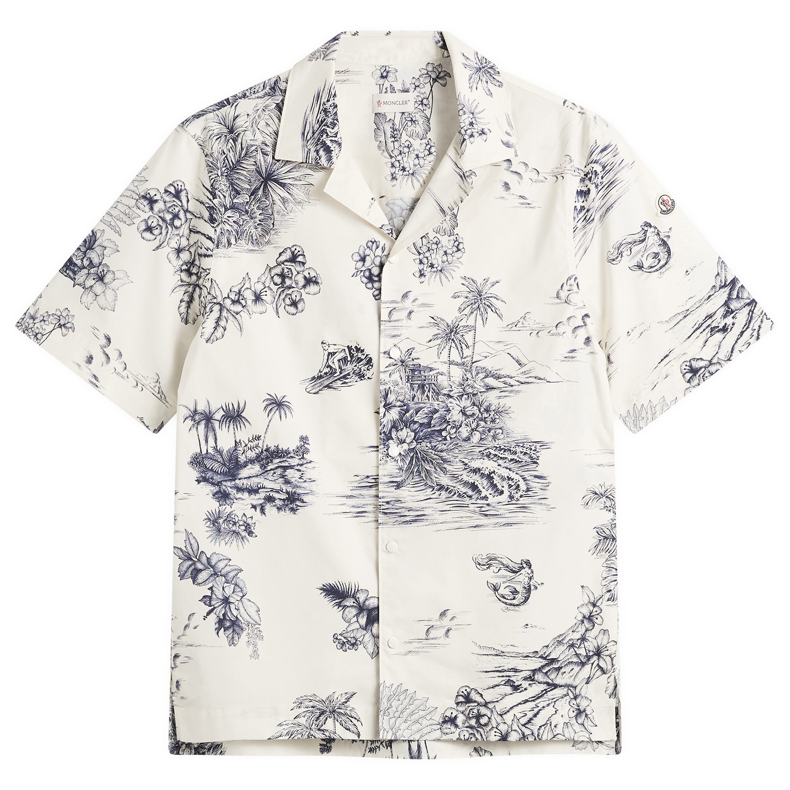 Men's Hawaiian Print Shirt White Blue