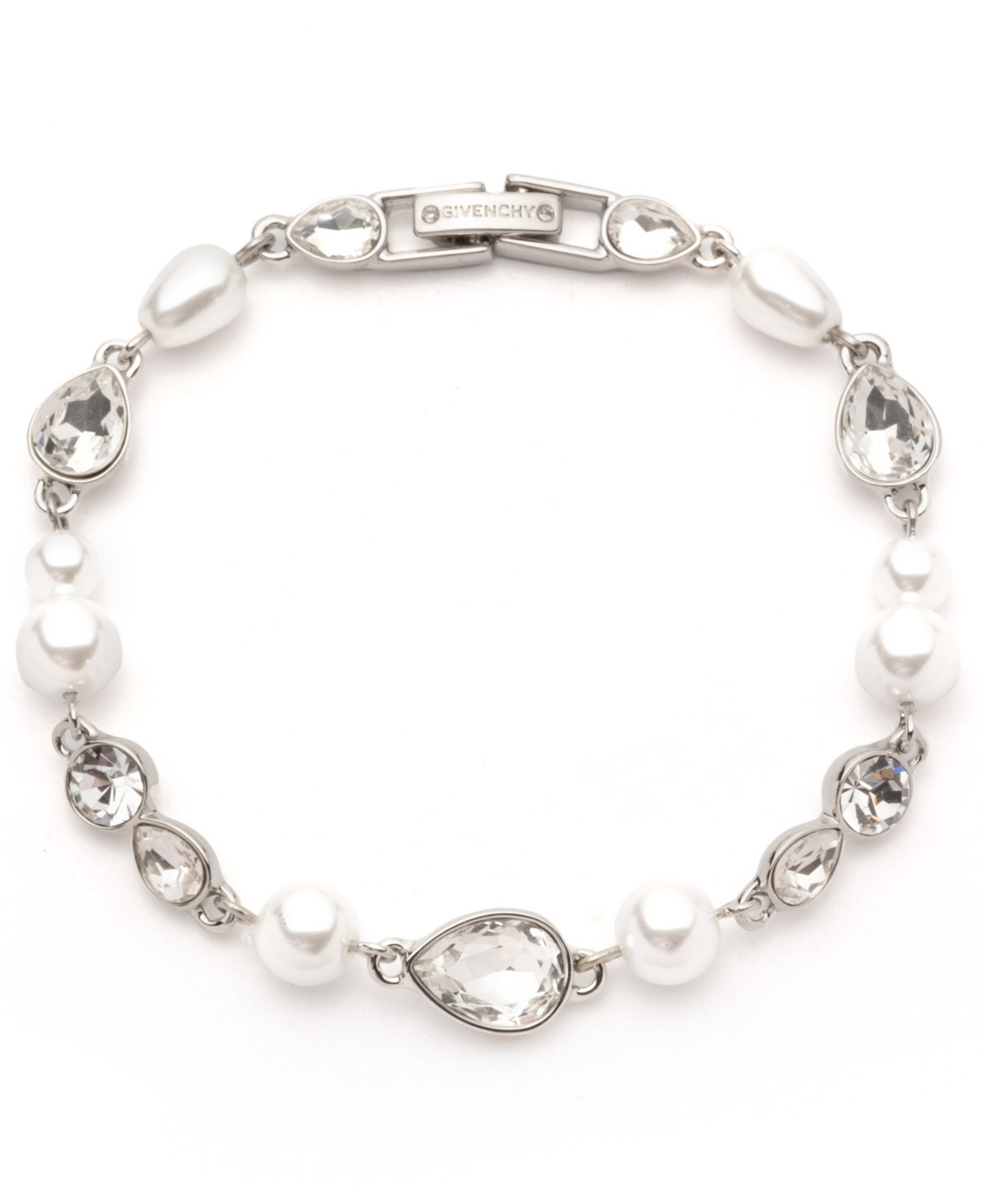 Silver-Tone Crystal & Imitation Pearl Flex Bracelet - Silver