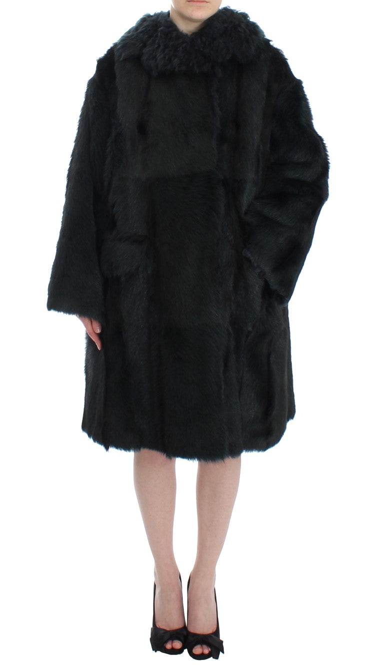Goat Fur Shearling Coat — Black