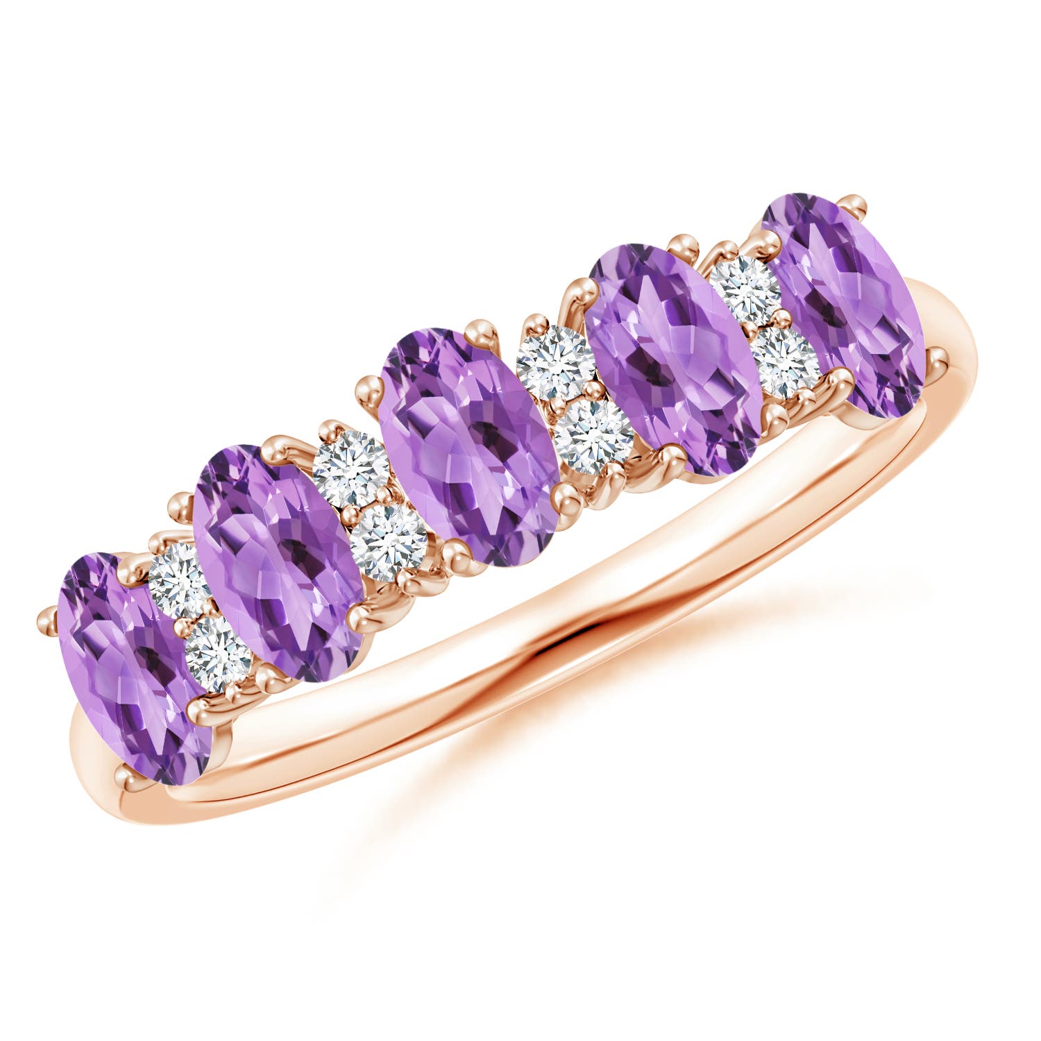 Angara 1.0 Carat Five Stone Amethyst and Diamond Wedding Ring in 14K Rose Gold