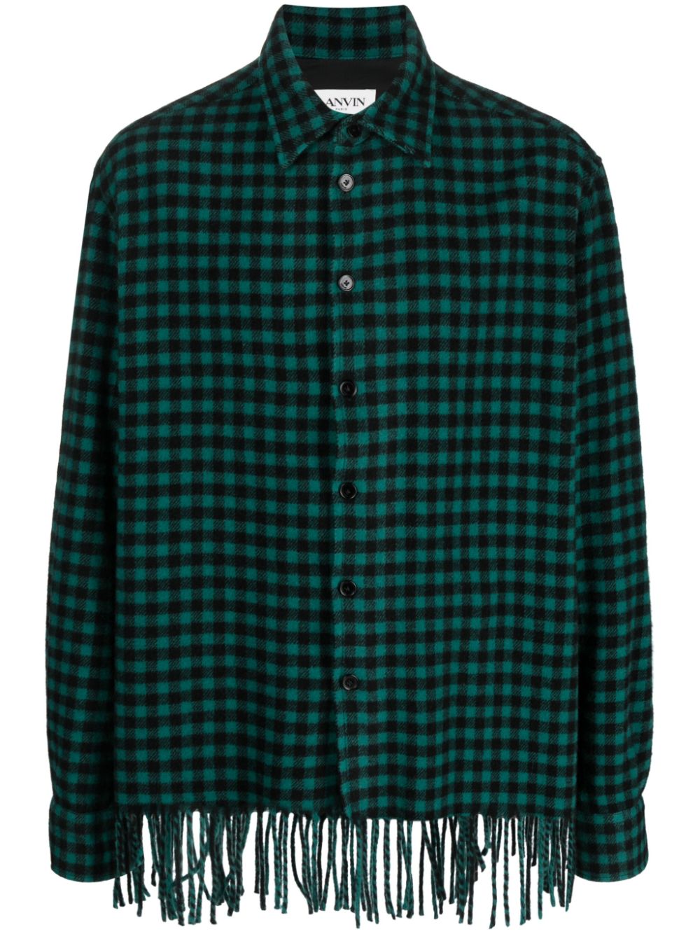 Fringed checked wool shirt - Black