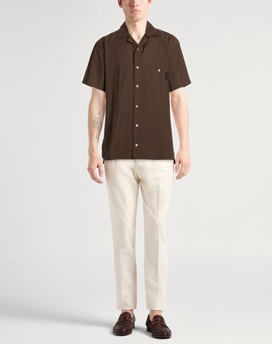 Man Shirt Dark brown Size L Cotton, Polyamide
