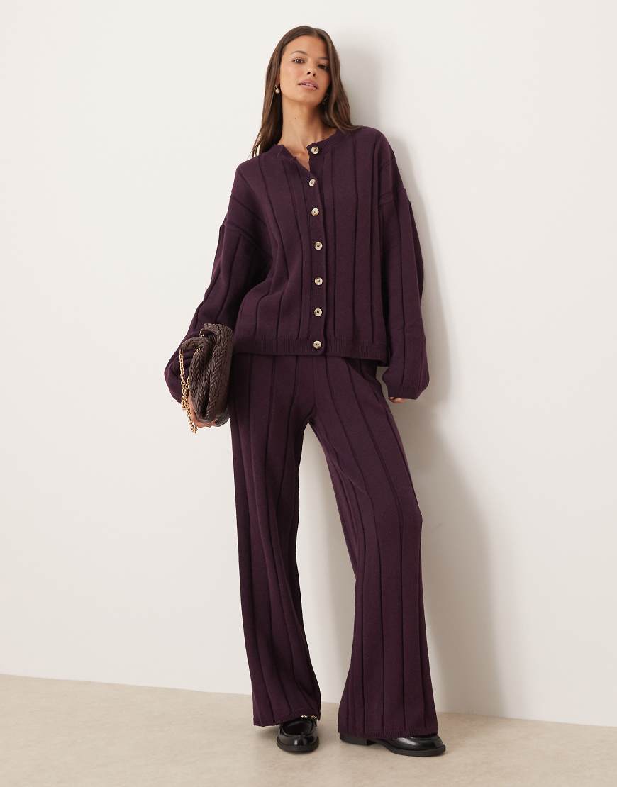 Knitted cotton trouser co-ord in plum-Purple