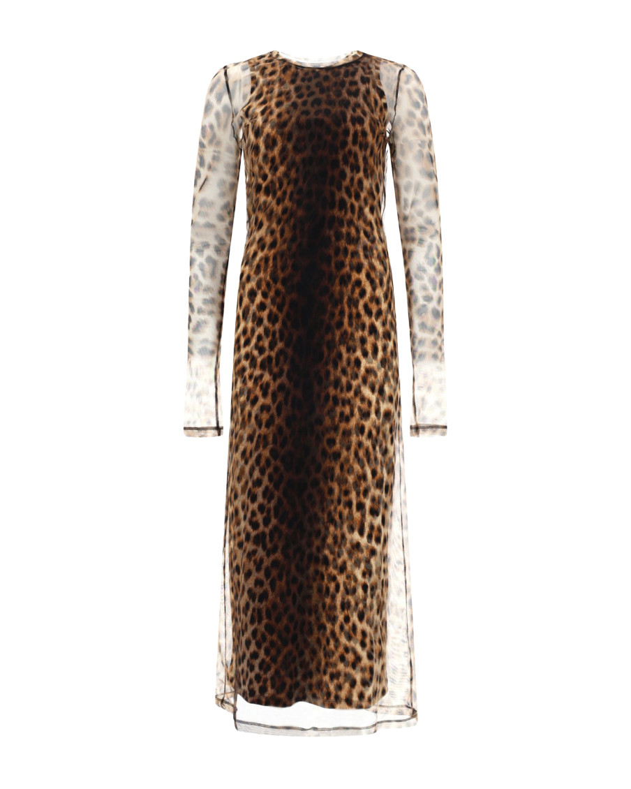Beige Animal Print Round Neck Maxi Dress