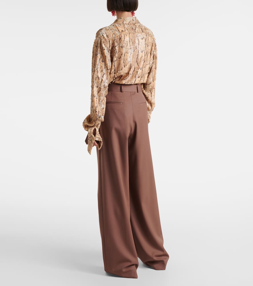 Belted wool gabardine wide-leg pants