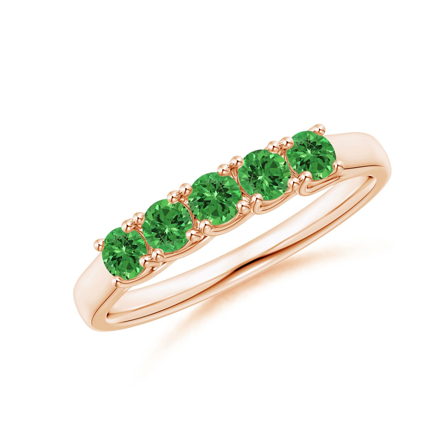Angara 0.5 Carat Half Eternity Five Stone Tsavorite Wedding Ring in 18K Rose Gold