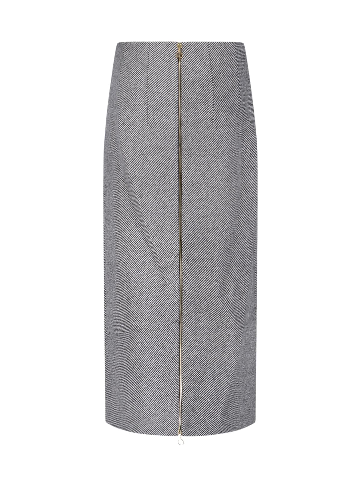 Stripe-pattern virgin wool midi skirt - Black