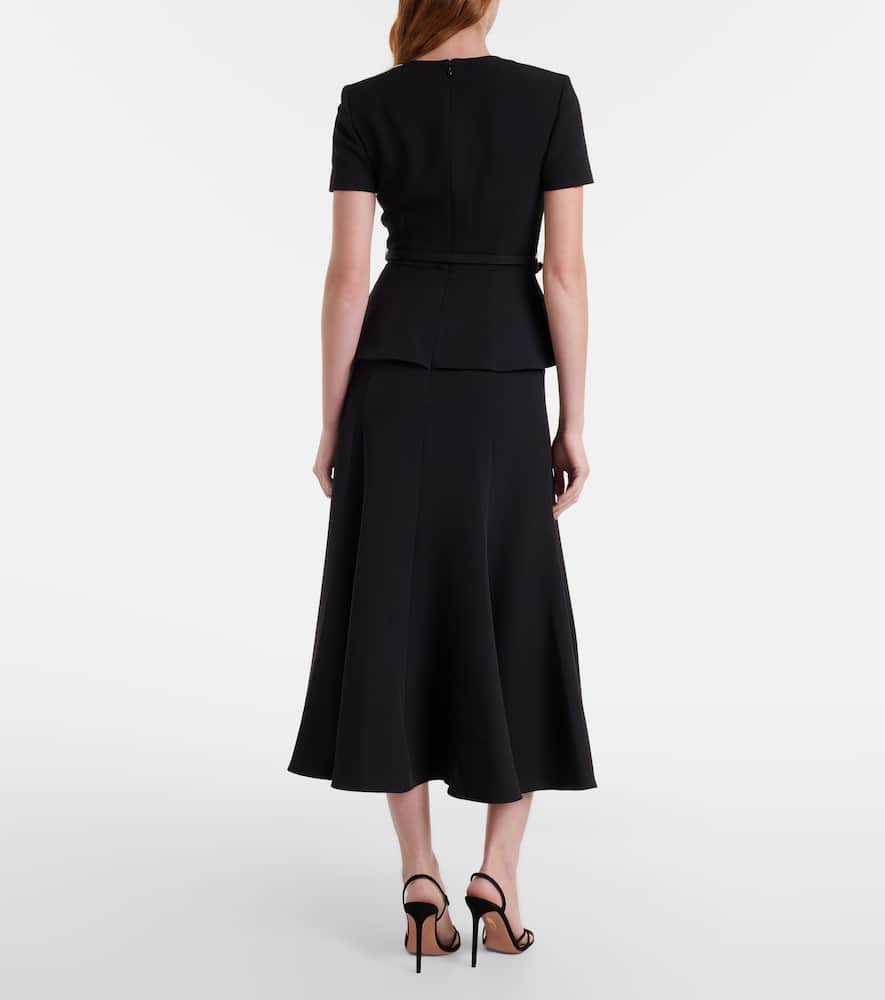 Floral-appliqué crêpe midi dress