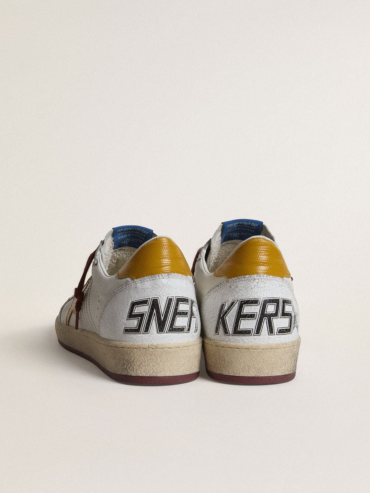 Golden Goose - Men's Ball Star In White Nappa Leather With Yellow Animal-print Leather Star And Heel Tab, Man
