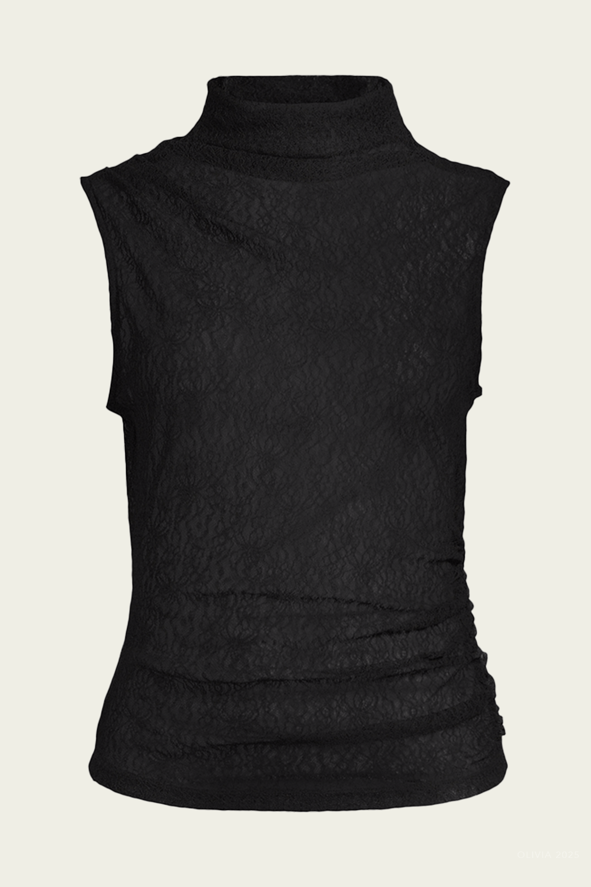 Mylie Lace Mock-Neck Tank Top in Black