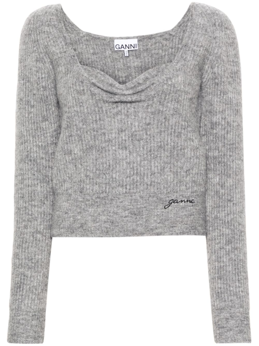 Logo-embroidered sweetheart-neck jumper - Grey