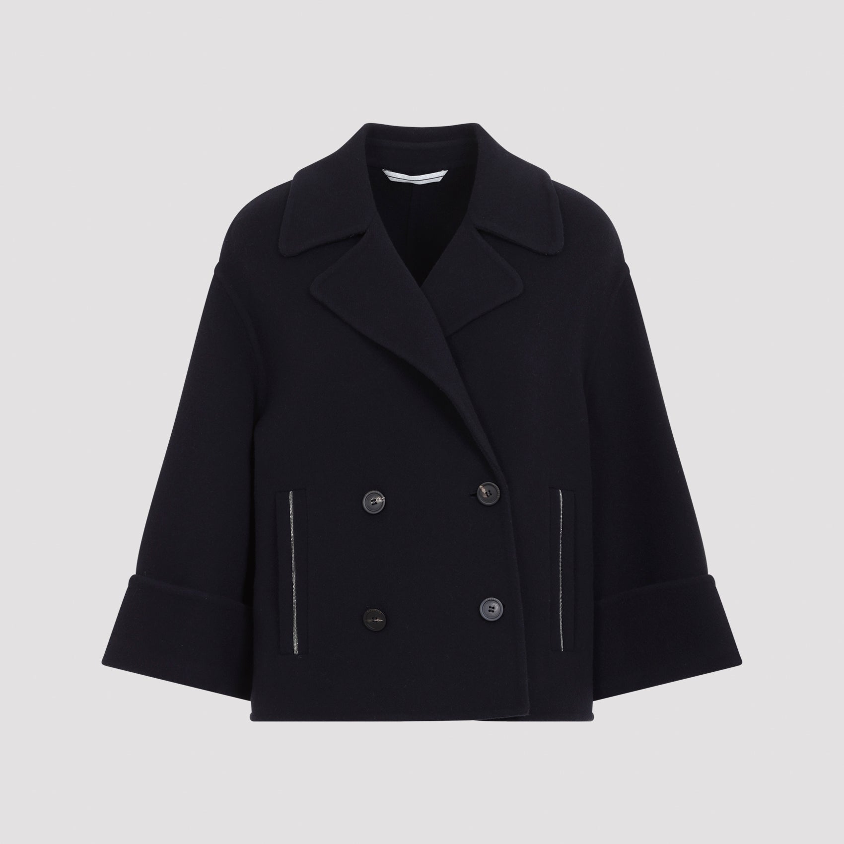 Double-Breasted Wool Shortcoat with Cashmere Blend