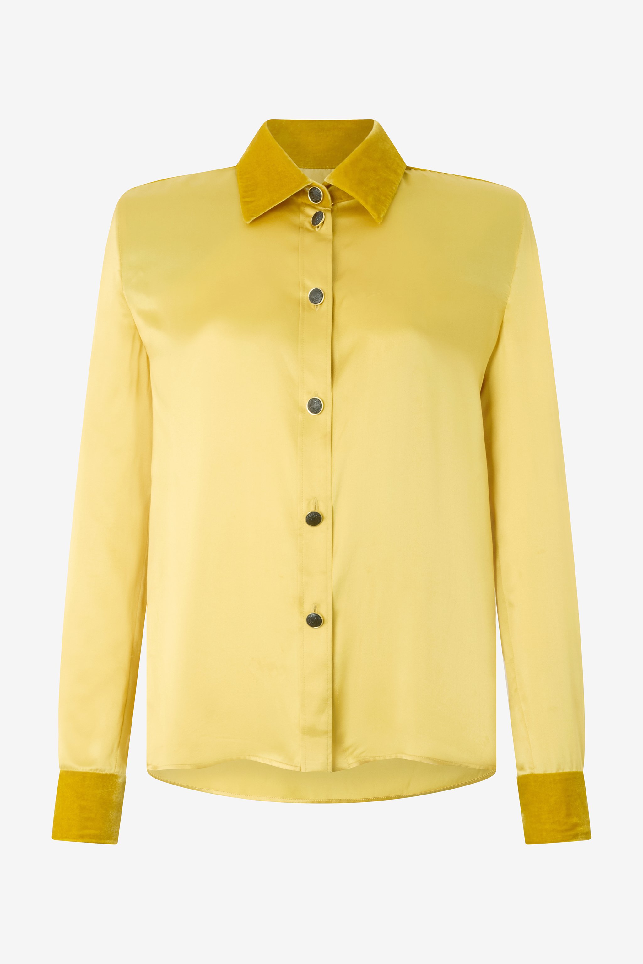 Ochre Silk Shirt With Velvet Inserts