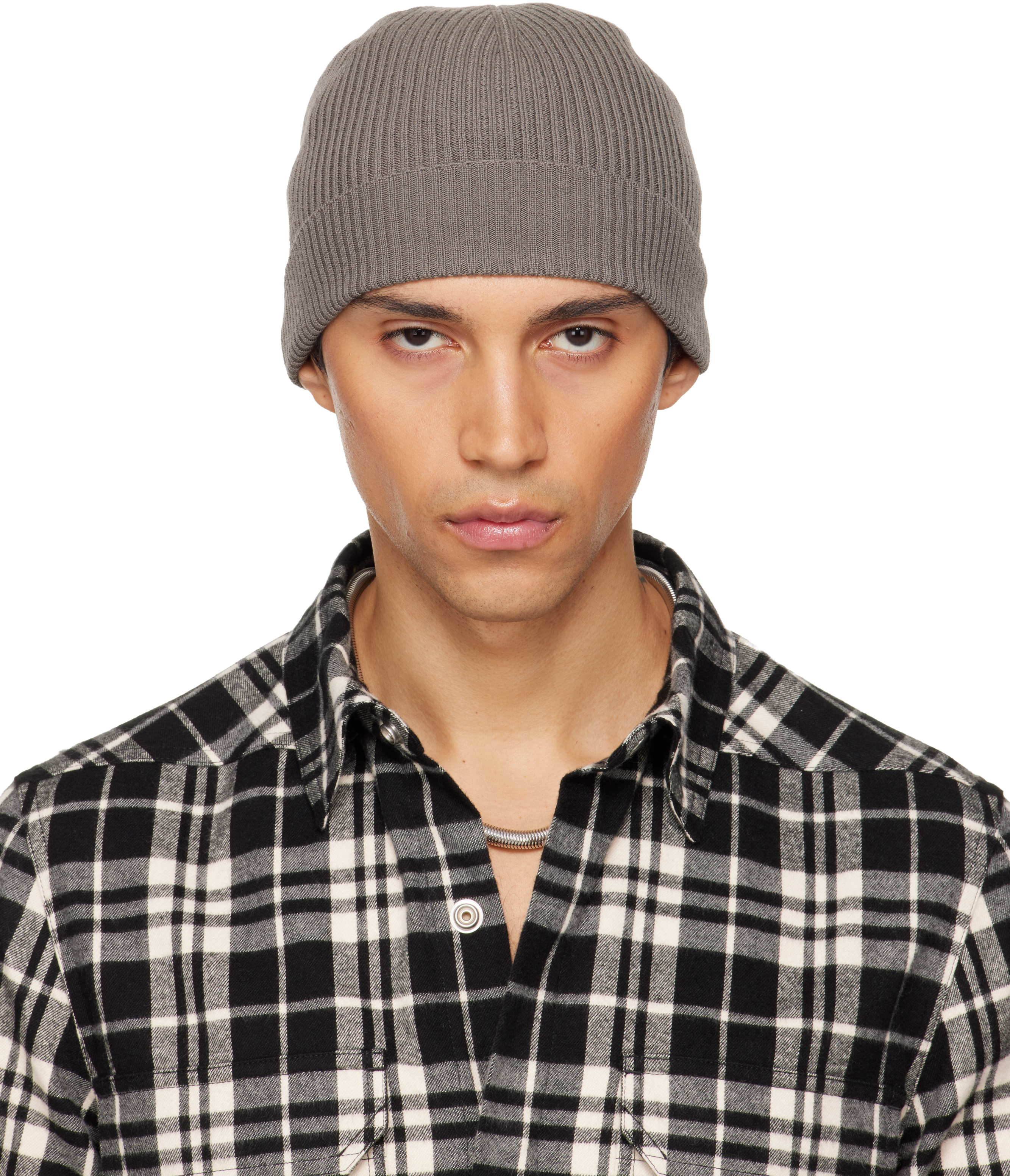 Gray Temple Ribbed Beanie