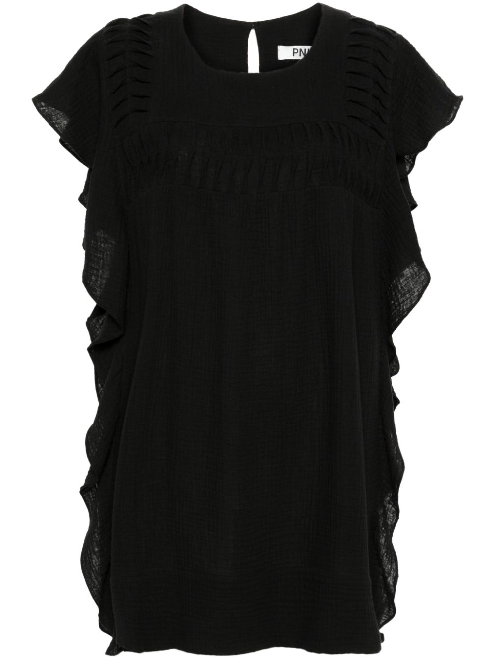 Ruffled cotton mini dress - Black