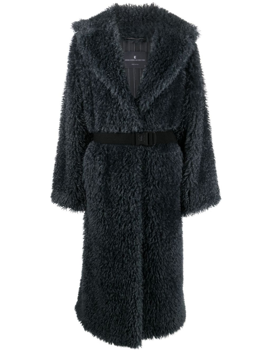 -Belted Fake Coat Pellicce Grigio-Donna