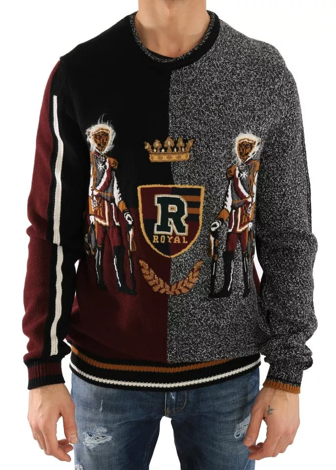 King Knight Embroidered Cashmere-Wool Sweater — Gray