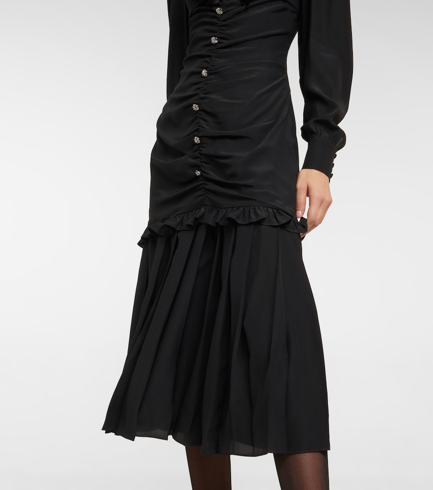 Ruched silk midi dress