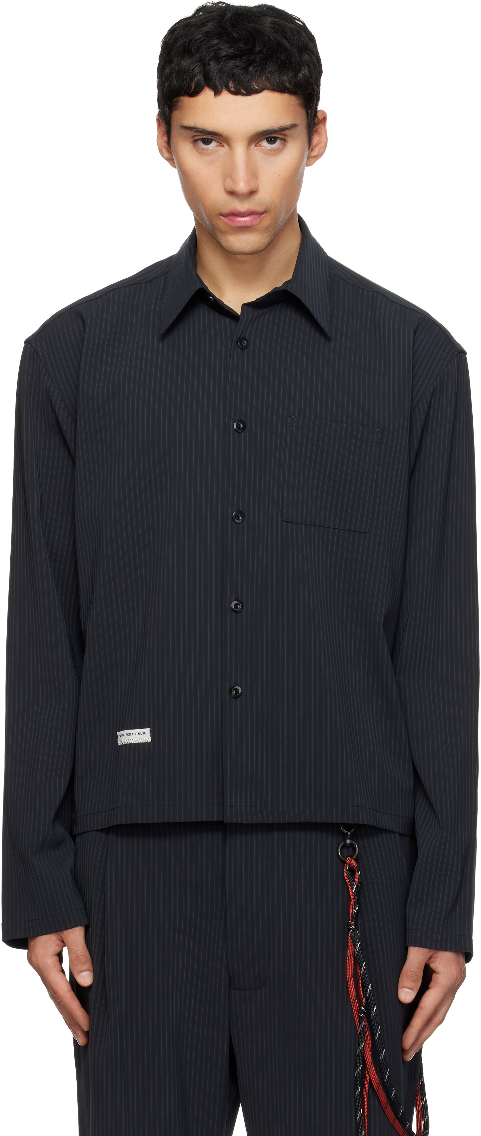 Navy Pinstripe Gabardine L/S Shirt