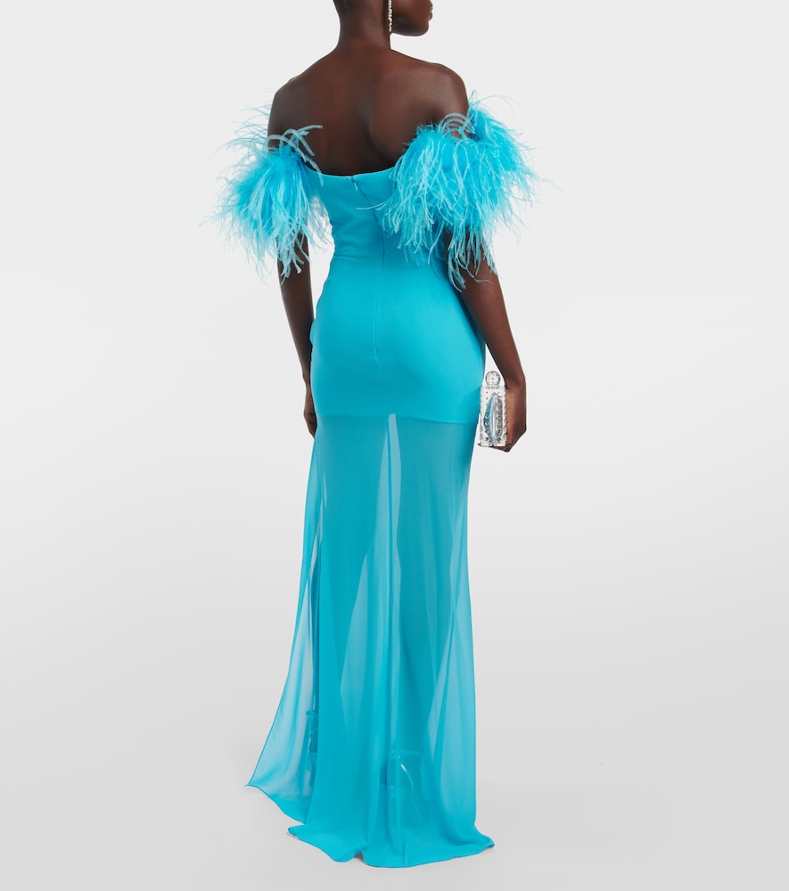 Feather-trimmed georgette maxi dress